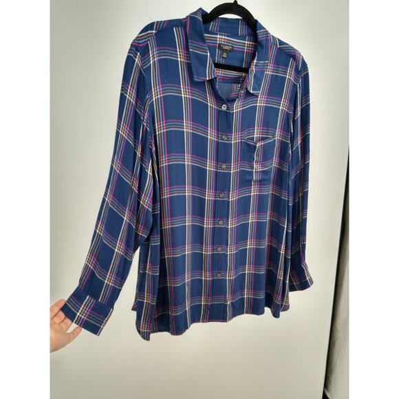 Talbots Perfect Shirt Petite 2XP Buckingham Plaid Long Sleeve Button Front Blue - Picture 4 of 9